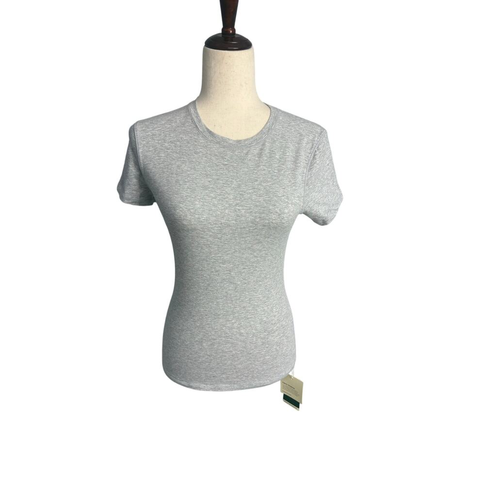 Halara active wear stretch short sleeve top shirt gray women's size medium NWT